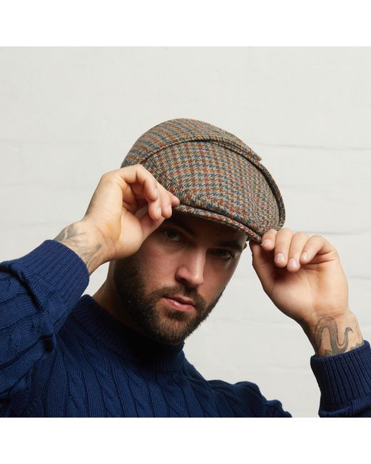 Dasmarca Hats Green Logan Forest Tweed Wool Checks Italian Cap With Earflaps Trapper for men