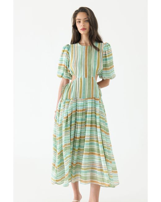 We Are Kindred Green 【Last Chance】Kamil Puff Sleeve Midi Dress
