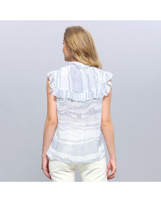 Smart and Joy White Linear Wave Print Ruffle Top