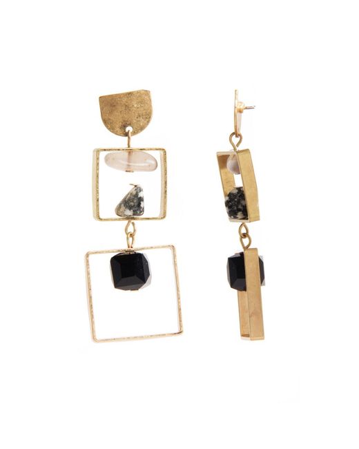 Saachi Metallic Bead And Stone Square Dangle Earrings