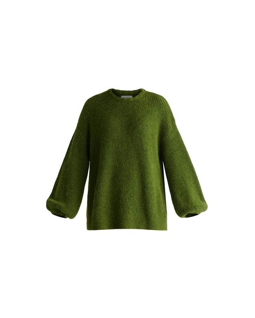 Paisie Green Balloon Sleeves Jumper With Cable Details