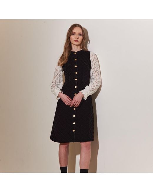 Roch Perel Black Slevevless Quilted Velvet Dress