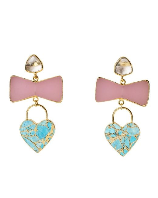 YAA YAA LONDON Blue Molten Heart Earrings Turquoise Pink