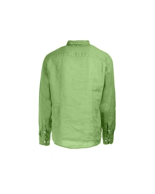 Haris Cotton Green Long Sleeved Front Pocket Linen Shirt for men