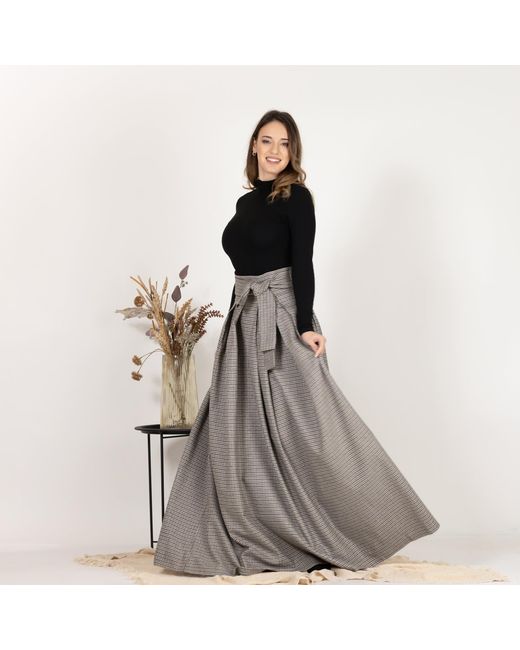 Nikka Place Gray Wool Maxi Skirt With High Waist And Bow