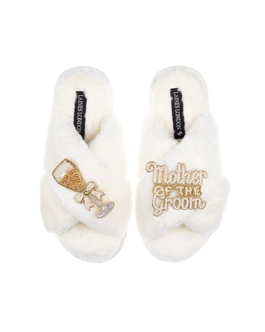 Laines London White Neutrals Classic Laines Slippers With Mother Of The Groom Brooches