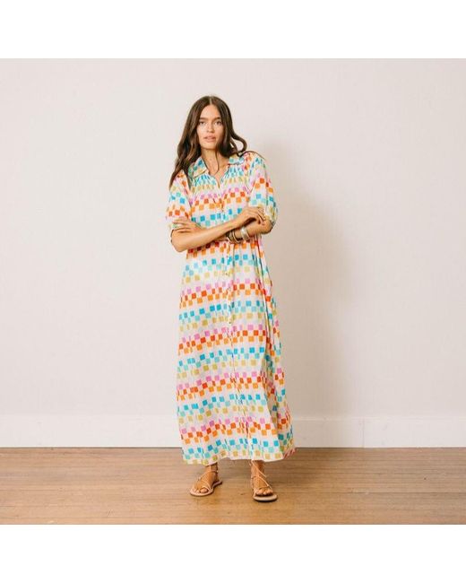 SUNSHINE TIENDA White Summer Camp Geo Oasis Dress