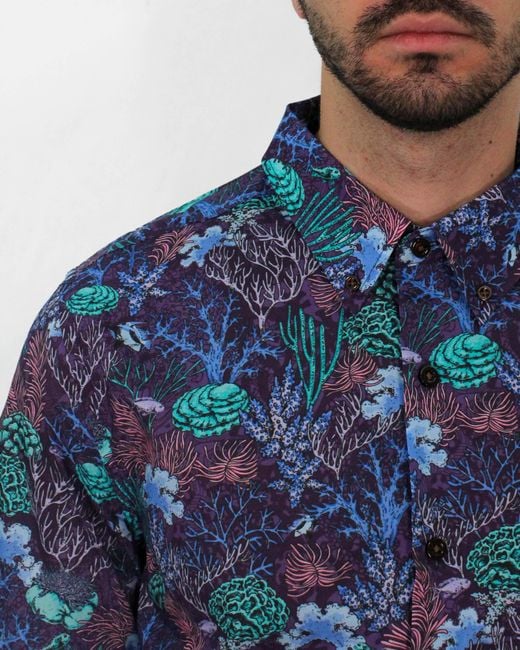 Lords of Harlech Blue Morris Coral Garden Shirt for men