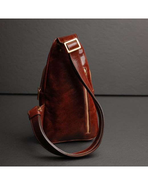Time Resistance Brown Leather Sling Bag for men