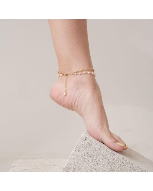 LINYA JEWELLERY Metallic Double Pearl Chain Anklet