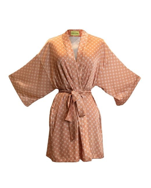 Janara Jones Brown Apricot Satin Long Sleeve Short Robe