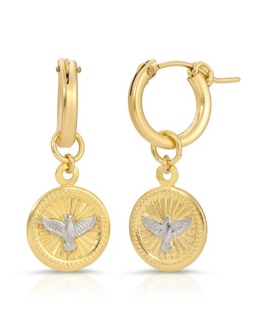 Glamrocks Jewelry Metallic White Winged Dove Charm Huggie Hoop Earrings