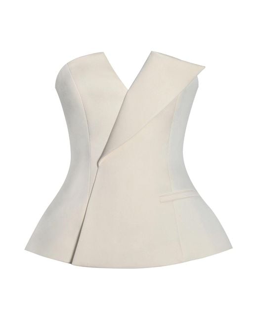 Miss Circle New York White Yani Ivory Asymmetrical Lapel Sleeveless Peplum Top