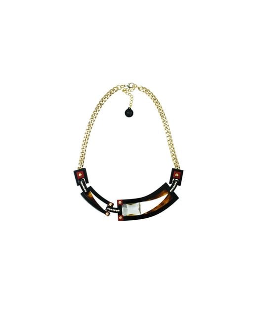 Gissa Bicalho White Handmade Acrylic Necklace Deco Choker Rectangular Cut Stone Caramel Granite