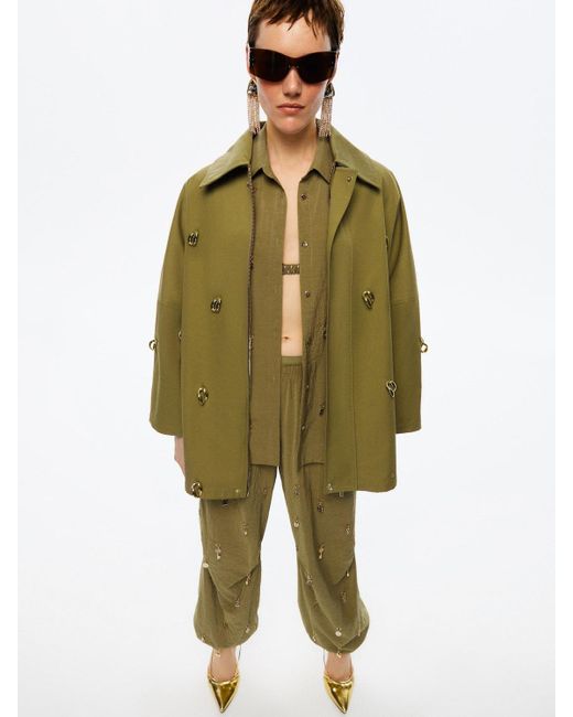 Nocturne Green Olive Chained Trench Coat