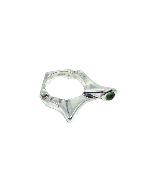 Tg-Jewellery by Tamara Gervasio Metallic Pyramid Sterling Ring With Peridot Cabochon