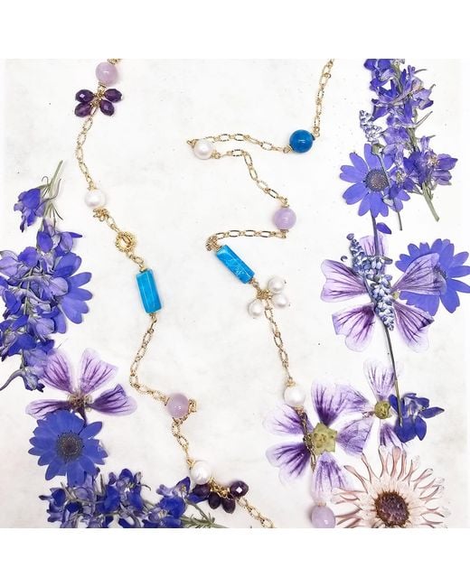Farra White Agate Amethyst Multi Gemstone Station Necklace
