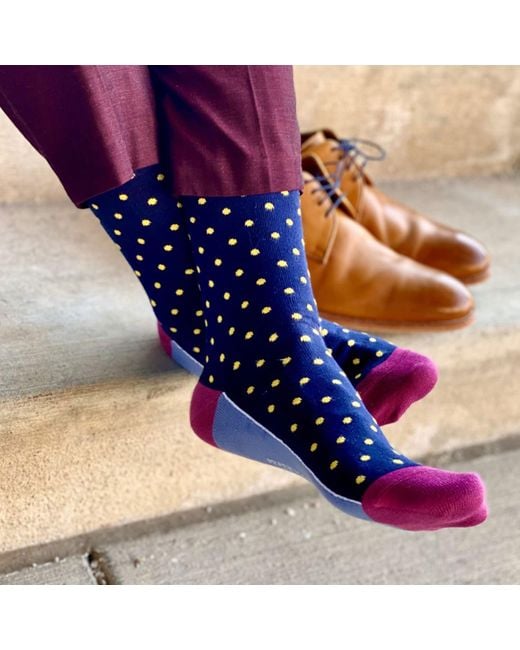 Peper Harow - Made in England Blue Pin Polka Socks for men