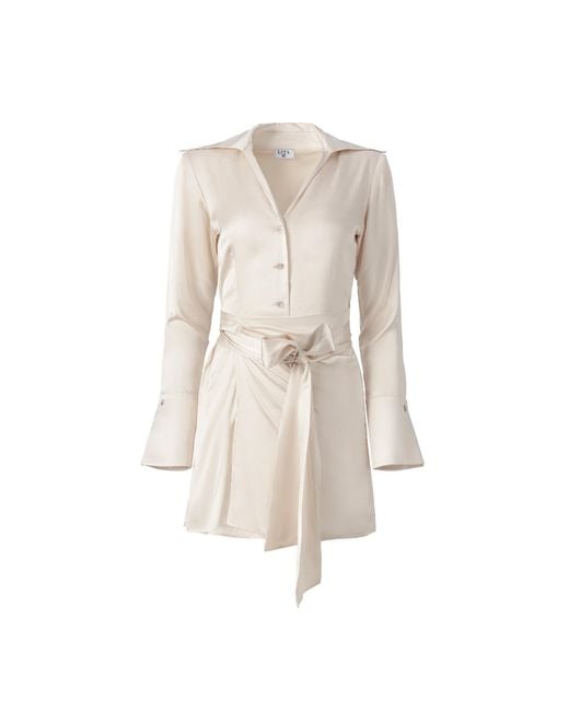 Lita Couture Natural Cream Satin Mini Wrap Dress