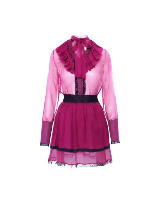 AVENUE No.29 Purple Silk Ruffled Mini Dress – Fuchsia