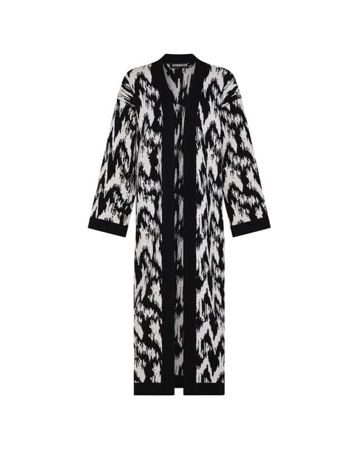 INGMARSON Black Ikat Wool & Cashmere Knitted Cardigan Long