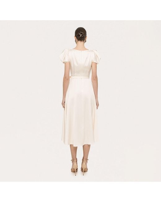 Nissa Natural Neutrals Belted Viscose Midi Dress Cream