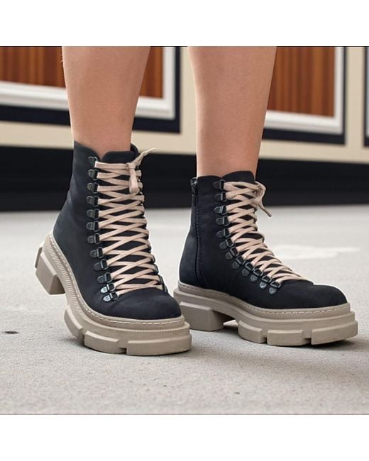 Adrenaline Fashion Black Designer Genuine Leather Chunky Lace-Up Ankle Boots With Sole