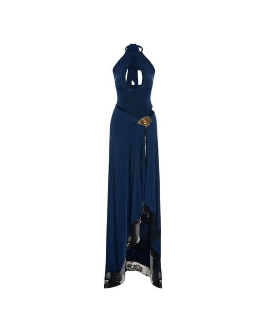 Maison sél Blue Body Suit Maxi Dress With Lace