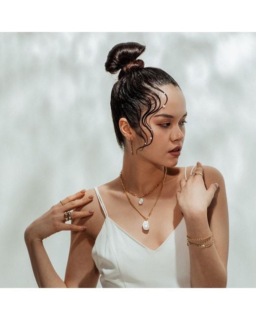 Lait & Lune Metallic Ryna Link Chain Pearl Necklace