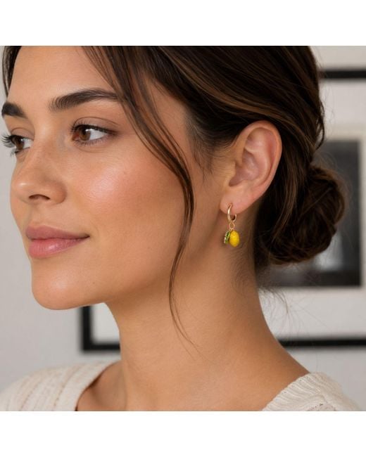 My Little Nature Yellow Hoop Earrings Plated Fruit Earrings With Lemon Charms