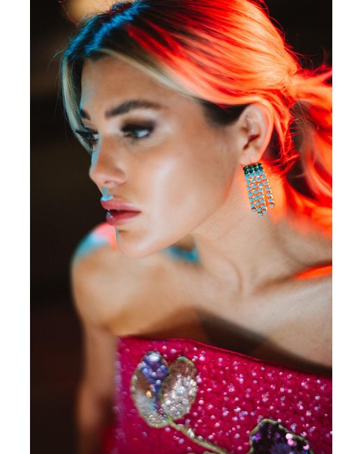 The Pink Reef Red Cowgirl Tassel Rhinestone Earring