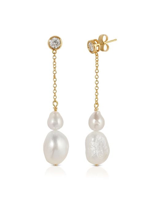 Leeada Jewelry Metallic Finley Drop Earrings Pearl