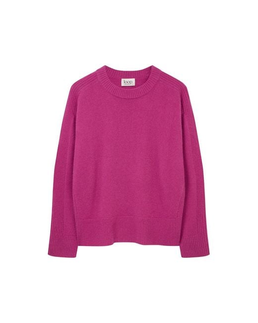 Loop Cashmere Pink Cashmere Longline Crew Neck Sweater