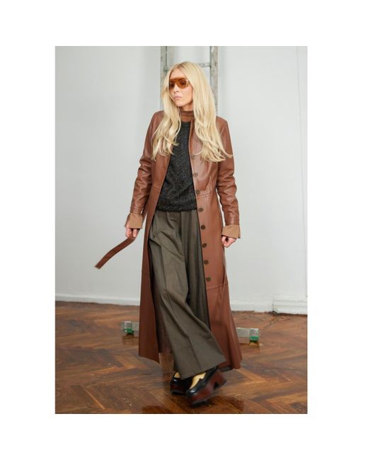 Julia Allert Brown Long Button-Up Eco-Leather Trench