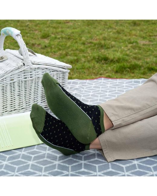 Peper Harow - Made in England Green Oxford Stripe Mustard & Polka Khaki Trainer Socks Bundle for men