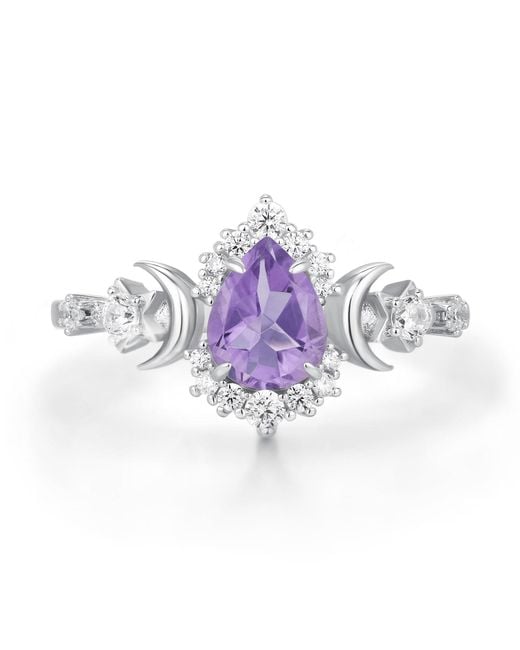 Azura Jewelry New York Purple Galactic Pear Cut Amethyst Ring Vermeil