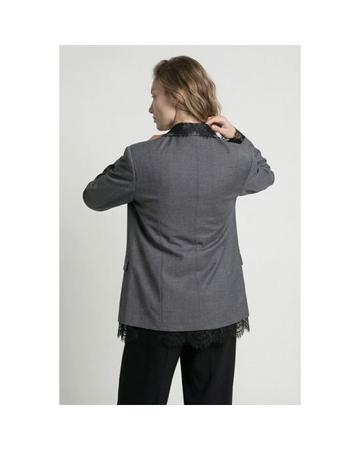 Modenaire Gray Tailored Blazer With Lace Trim Lapel
