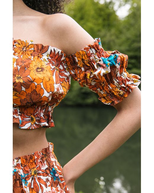 Lavaand Orange The Evelyn Bardot Top In Floral
