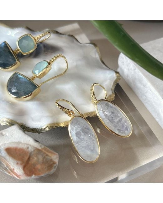 Azuni London Metallic Charis Oval Gemstone Earrings Moonstone
