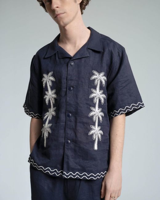 Far Afield Blue Veloso Palm Appliqué Shirt for men