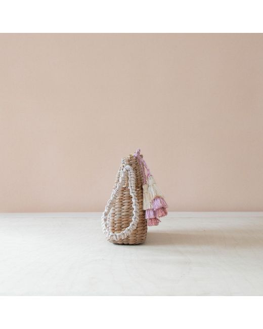 LIKHÂ Brown Neutrals Handwoven Seagrass Hummingbird Wristlet Pouch With Tassels