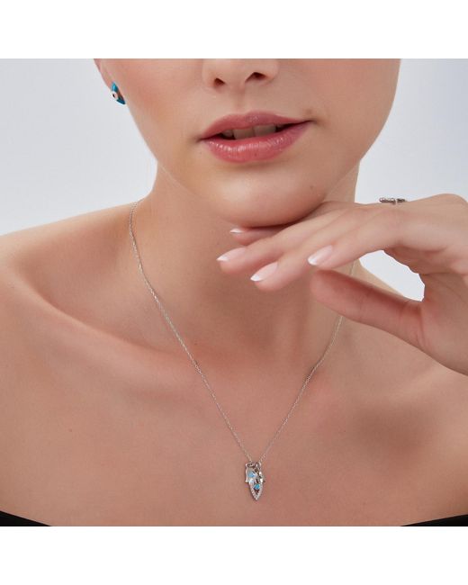 Spero London Metallic Hamsa Evil Eye Star Sterling Necklace