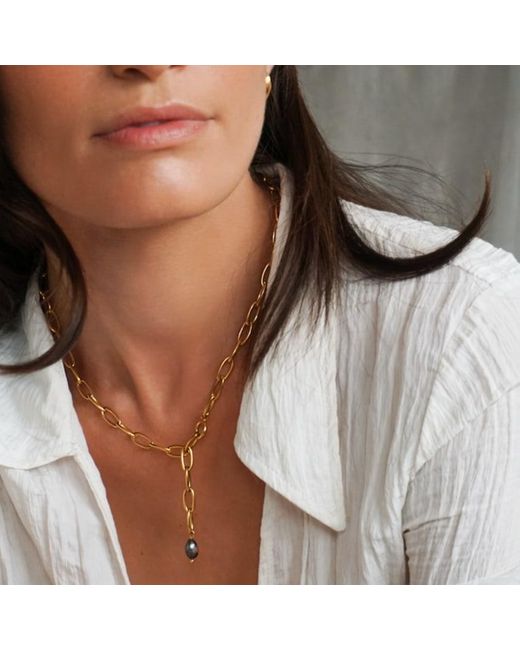 Mickey's Girl Metallic Paperclip Pearl Necklace