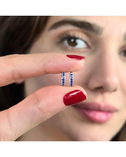 Harfi Blue Sapphire September Birthstone Huggie Hoop Sterling Earrings