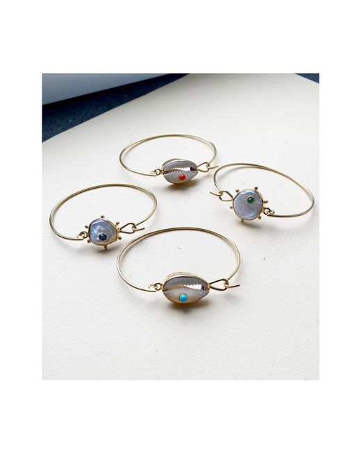 Vintouch Italy Metallic Rebel Rebel Pearl & Emerald Cuff Bracelet