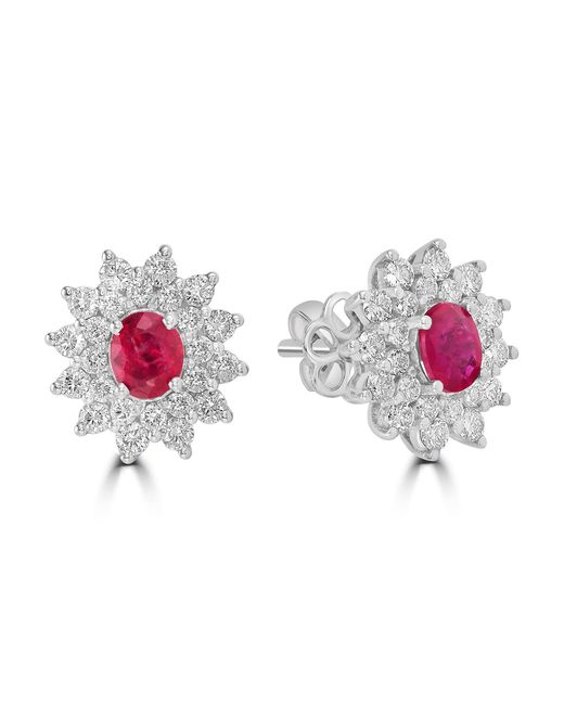 Artisan Pink Ruby & Diamond Floral Cluster Stud Earrings