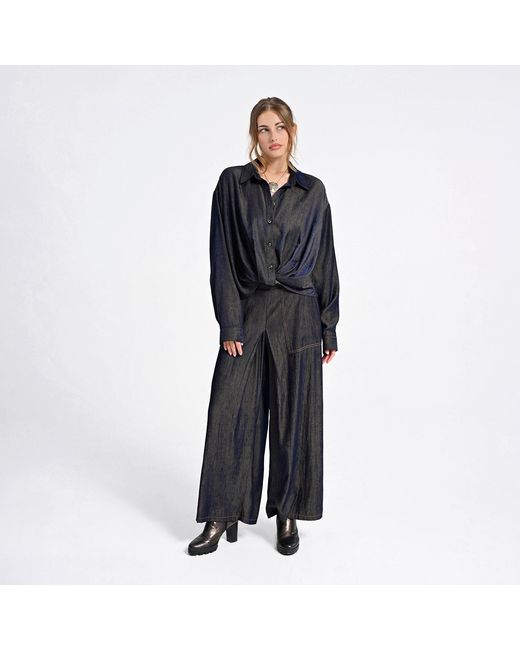 Lalipop Design Blue Relaxed Shirt With Draped Front Hem