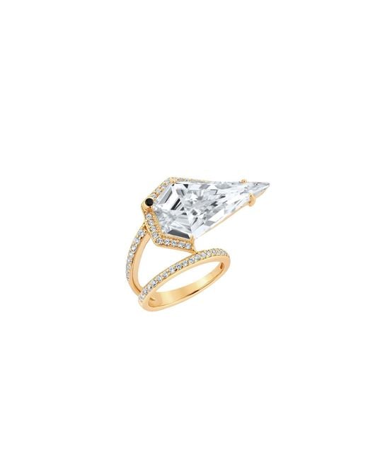 SALLY SKOUFIS Metallic Blade Ring With Natural Diamond & Made Cz Diamond Stimulant