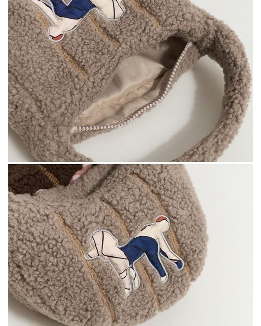 Lost Pattern Gray Pan Pan Half Moon Shearling Bag