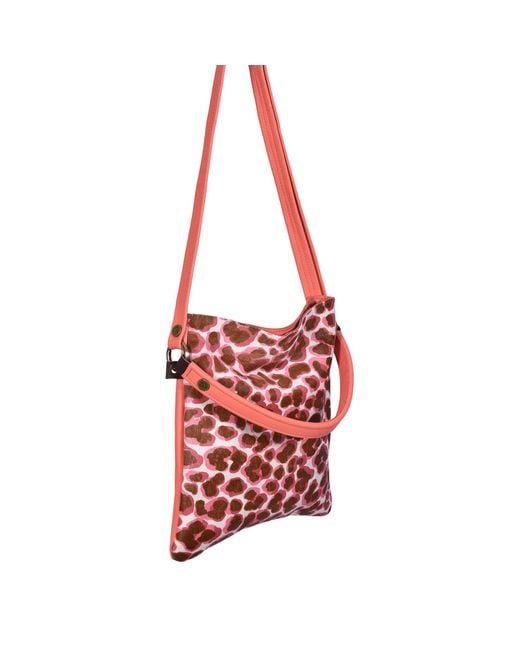 Owen Barry Red Cowhide Crossbody Shoulder Bag Pansy Coral Iggy